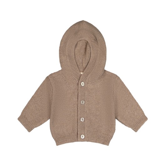 Stickad Kofta Med Huva I 100% Merinoull 86/92 Dark Beige