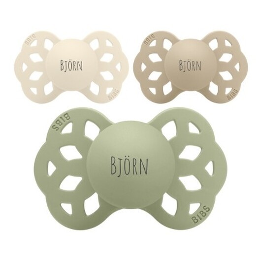 Bibs Infinity, Storlek 1 (0-6 M), Symetrisk - Silikon, Nappar Med Namn