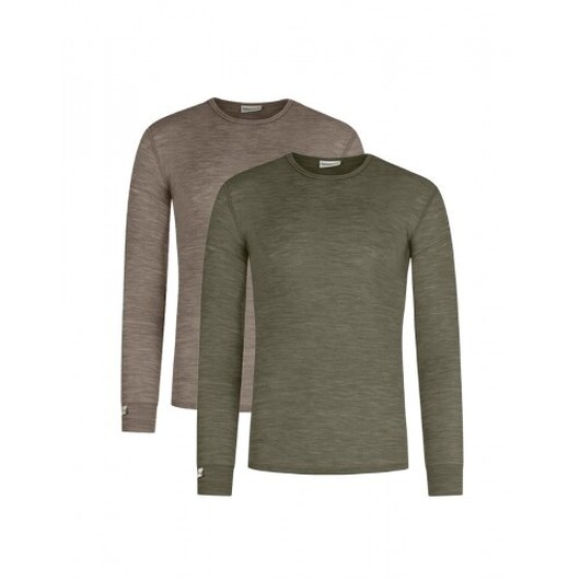 Llångärmad T-shirt Herr I 100% Merinoull, 1x1 Ribb, 2-pack S Moss-light Brown