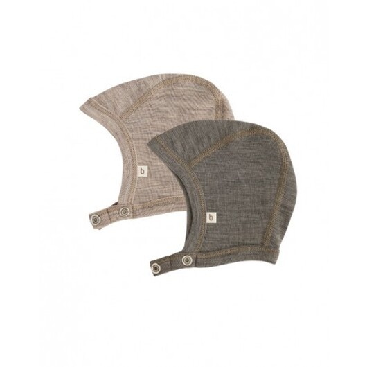 Babymössa Med Tryckknappar I 100% Ekologisk Merinoull,   Tjock Design - 2 Lager Tyg, 2-pack