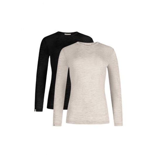 Långärmad T-shirt Dam I 100% Merinoull, 1x1 Ribb, 2-pack Nature Melange S