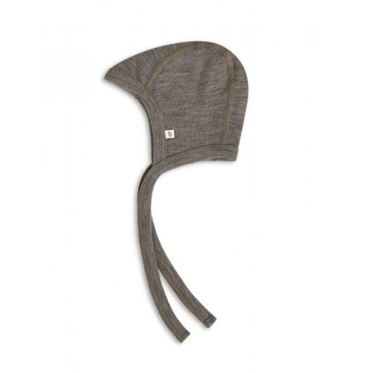 Babymössa Med Knytband I 100% Ekologisk Merinoull, Tjock Design - 2 Lager Tyg 50/56 Light Brown Melange