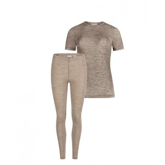 Damset I 100 % Merinoull, Kortärmad Topp Och Leggings, 1x1 Ribb