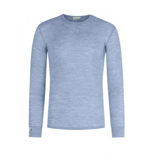 Llångärmad T-shirt Herr I 100% Merinoull, 1x1 Ribb M Light Blue Melange