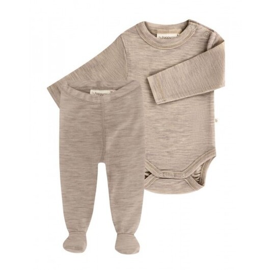 2-pack Ullpaket Till Baby, Leggings Med Fot & Body Med Knapp I 100% Merinoull Beige Melange 56