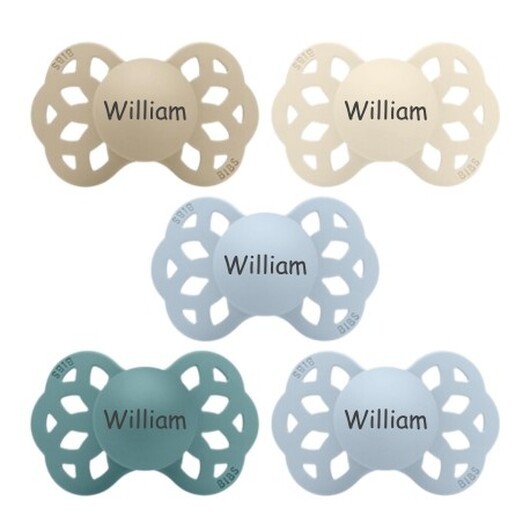 Bibs Infinity, Storlek 2 (6+ M), Anatomisk - Silikon, Nappar Med Namn , 5-pack