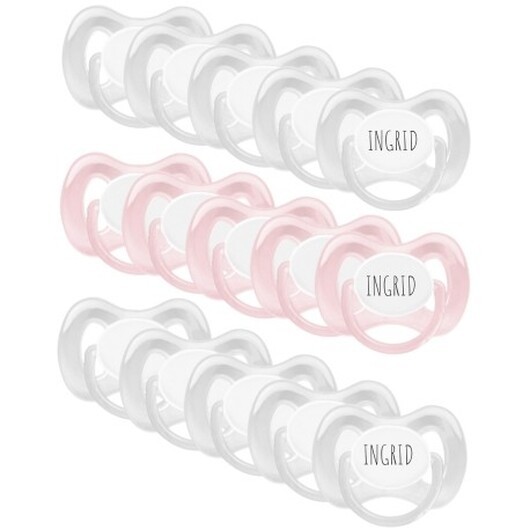 Mininor, Strl. 1 (0-6 Mån.) , Symmetrisk - Silikon, Namnnappar, 15-pack