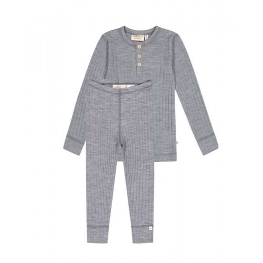 Pojkset I Merinoull Oeko-texÂ®, Långärmad T-shirt & Leggings, 1x1 Ribb Grey Melange 134/140