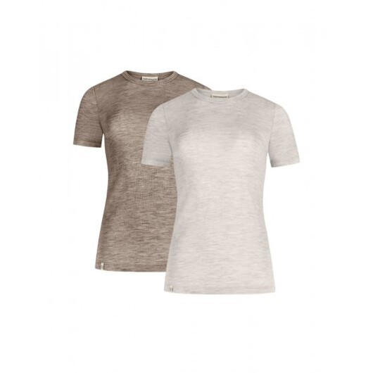 S/s T-shirt Dam I 100% Merinoull, 1x1 Ribb, 2-pack S Beige/nature Melange