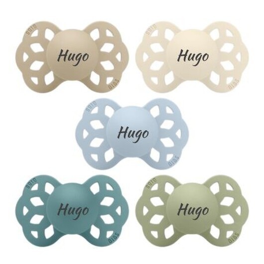 Bibs Infinity, Storlek 1 (0-6 M), Anatomisk - Silikon, Nappar Med Namn , 5-pack