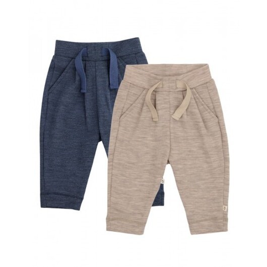 Byhappyme, Barnbyxor Med Dragsko 100% Merino Woo, 2-pack 98 Navy Melange
