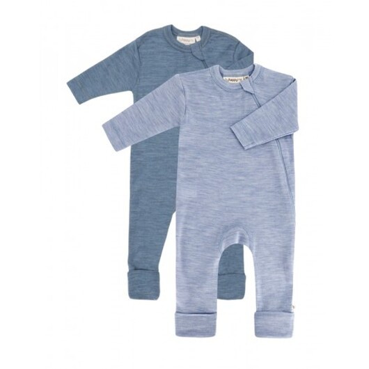 Baby Overall I 100% Ekologisk Merionull Med Dragkedja På Sidan, 2-pack 56 Light Blue Melange