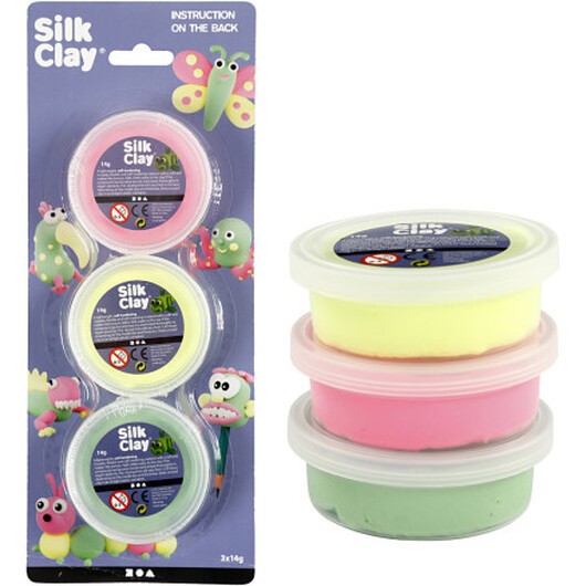 Silk ClayÂ®, ljusgrön, neonrosa, neongul, 3x14 g/ 1 förp.