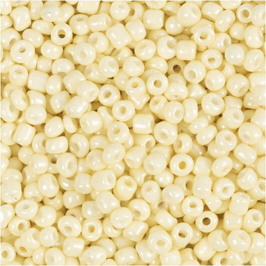 Rocai-pärlor, diam. 3 mm, storlek 8/0, hålstorlek 0,6-1,0 mm, ljusgul, 25g/ 1 frp.
