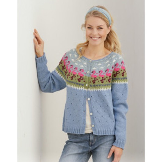 Flamingo Parade Jacket by DROPS Design - Jacka Stickmönster str. S - XXXL