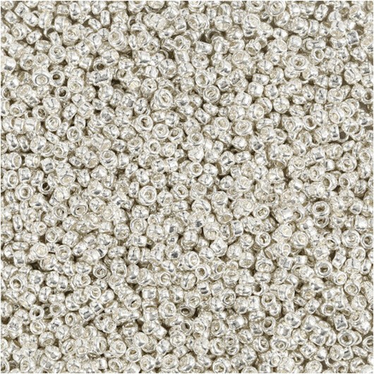 Rocai-pärlor, diam. 1,7 mm, storlek 15/0, hålstorlek 0,5-0,8 mm, silverfärgad metall, 25g/ 1 frp.
