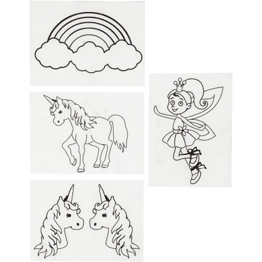 Krympplastark med motiv, enhörning, ark 10,5x14,5 cm, tjocklek 0,3 mm, matt transparenta, 4 ark/ 1 förp.