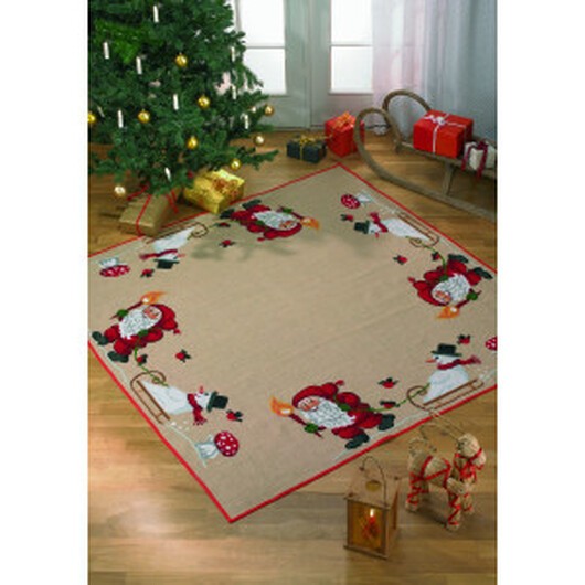 Permin Broderikit Julgransmatta - Tomte & Snögubbe175 x 175 cm