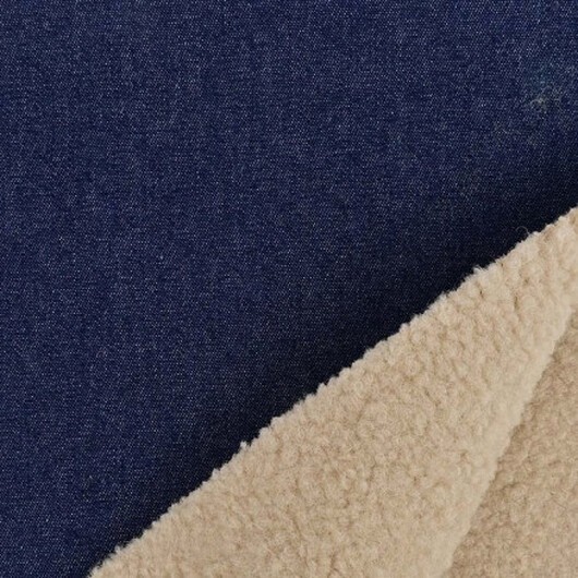 Denimtyg med päls 150cm 008 - Mörkblå