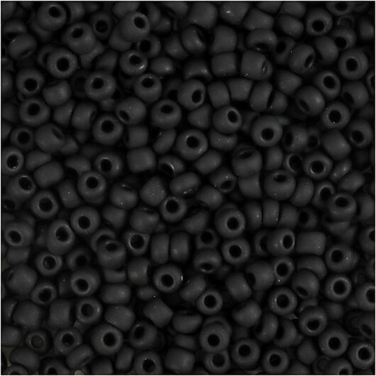 Rocaillepärlor, Dia. 3 mm, stl. 8/0, Hålstl. 0,6-1,0 mm, frostsvart, 25 g/ 1 förp.
