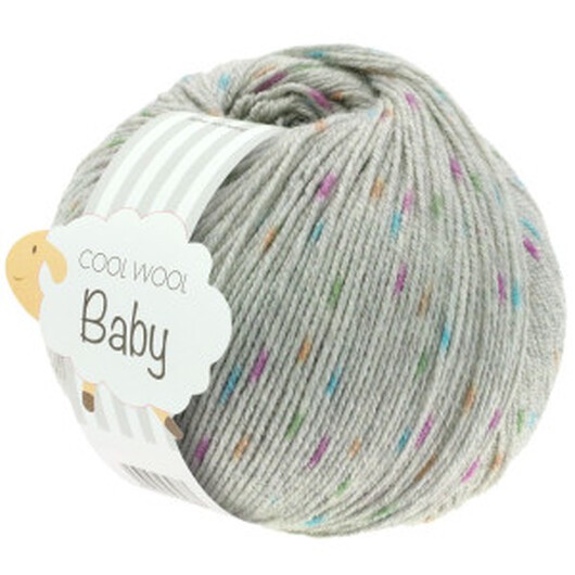 Lana Grossa Cool Wool Baby Garn Print 358 Ljusgrå/Orange/Turkos/Grön/Cyklamen