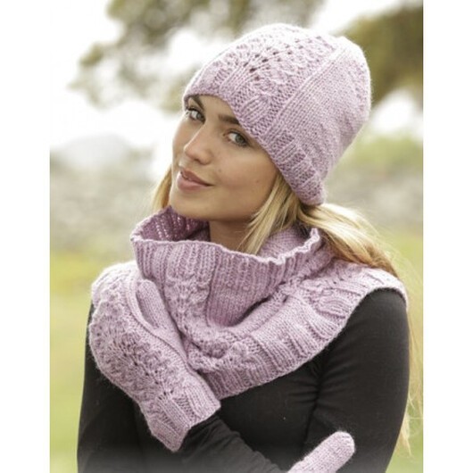 Malin by DROPS Design - Mössa, vantar och Halsvärmare Stick-mönster strl. S/M - L