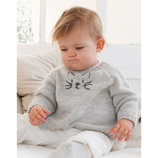 Meow Meow Sweater by DROPS Design -Baby Tröja Stickmönster str. 0/1 må - 2 år