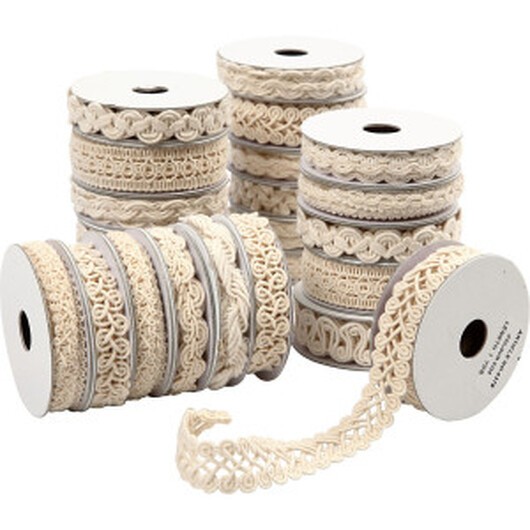Dekorationsband, B: 6-18 mm, cream, 56x0.90 m/ 1 förp.
