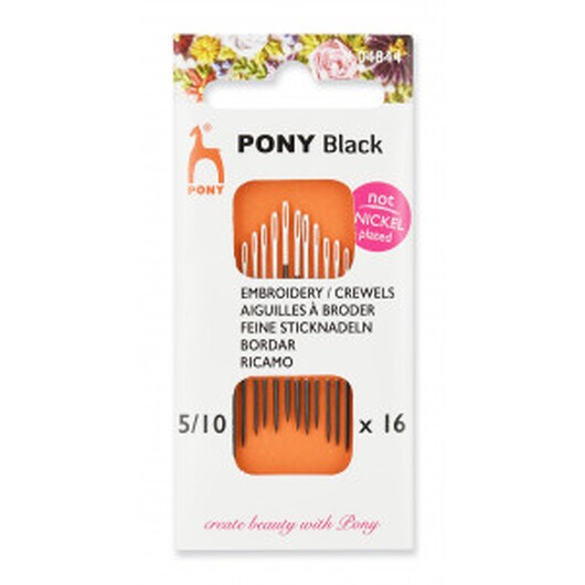 Pony Black Broderinålar strl 5/10 - 16 st