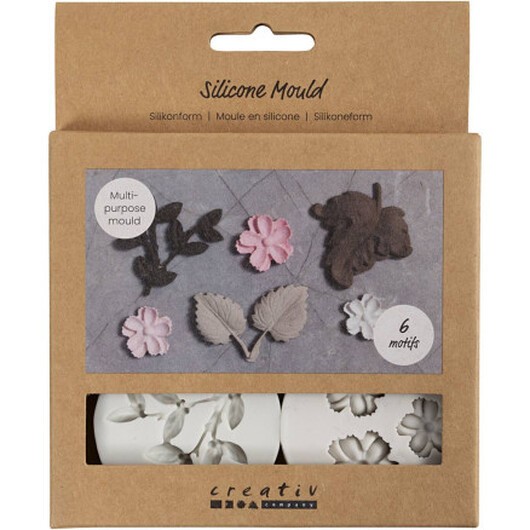 Silikonform, Blad och blomma, H: 0,5 cm, L: 1,8-4,5 cm, 4st/1 st.