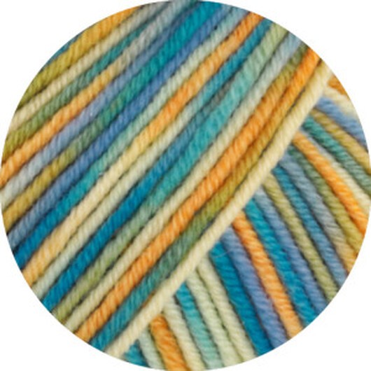 Lana Grossa Cool Wool Garn Print 835 Vanilj/Petallic Yellow/Olive Sky Blue/Petroleum Green/Petroleum Blue