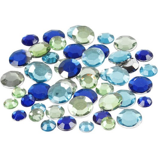 Strass, rund, storlek 6+9+12 mm, blå/grön harmoni, 360 st / 1 pk.