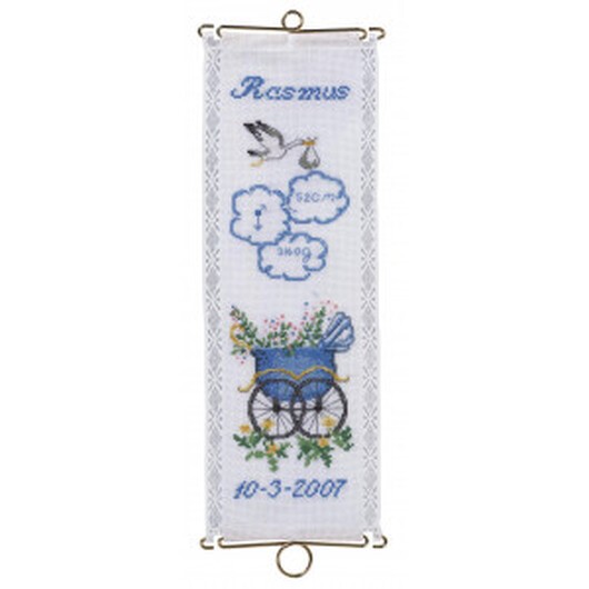 Permin Broderikit Aida Klocksträng Födelsetavla Rasmus m. Beslag 12x35cm