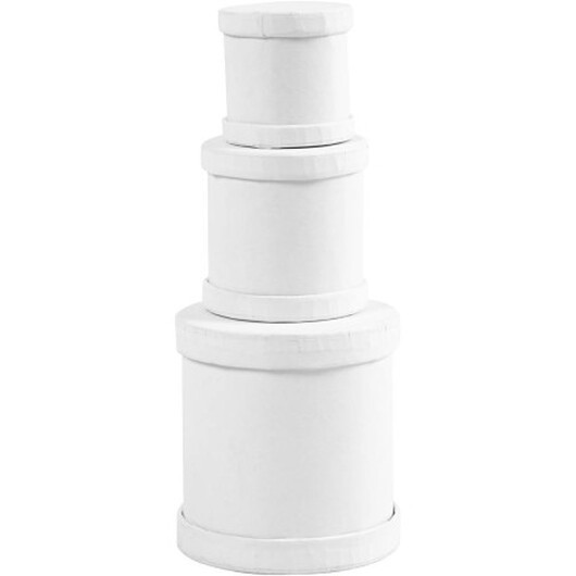 Trumboxar, H: 4+5+7 cm, diam. 4+5+6,5 cm, vit, 1 set