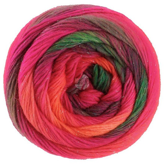 Lana Grossa Meilenweit 100 Color Mix Sparks Garn 7613 Gråbrun/Mörkröd/Röd/Mörkröd/Fuchsia