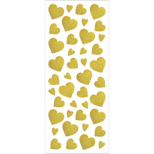 Glitterstickers, hjärtan, ark 10x24 cm, guld, 2 ark/ 1 förp.