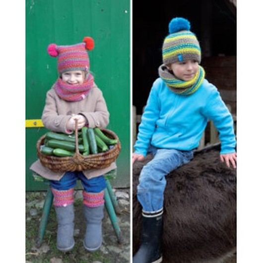 Rico Creative Glühwürmchen Mönster Stickad Mössa, Halstub og Benvärmare till Barn