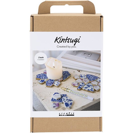 DIY Kit Kintsugi, Underlägg, blå, guld, ljusröd, vit, 1 förp.