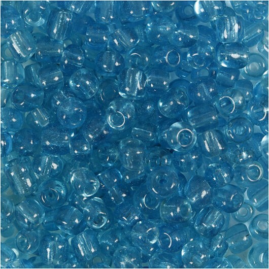 Rocai-pärlor, diam. 4 mm, storlek 6/0, hålstorlek 0,9-1,2 mm, turkos klar, 25g/ 1 frp.