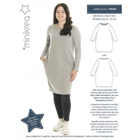MiniKrea Snittmönster Sweatshirtklänning Str. 34-50