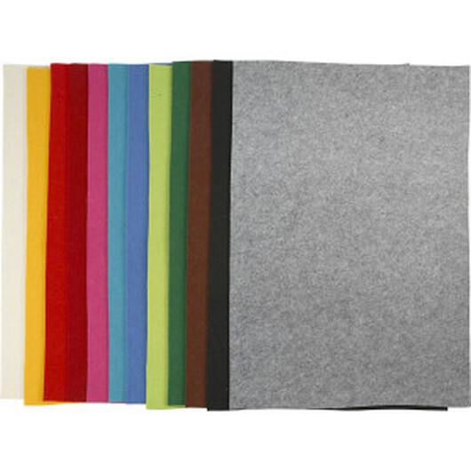 Hobbyfilt, ark 42x60 cm, tjocklek 3 mm, mixade färger, 120 ark/ 1 förp