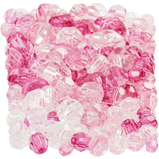 Facettpärlor, stl. 4-12 mm, Hålstl. 1-2,5 mm, ca. 860 st., pink (081), 250 g/ 1 förp.