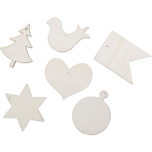 Träfigurer till dekoration, stl. 6x6 cm, 24 st./ 1 förp.