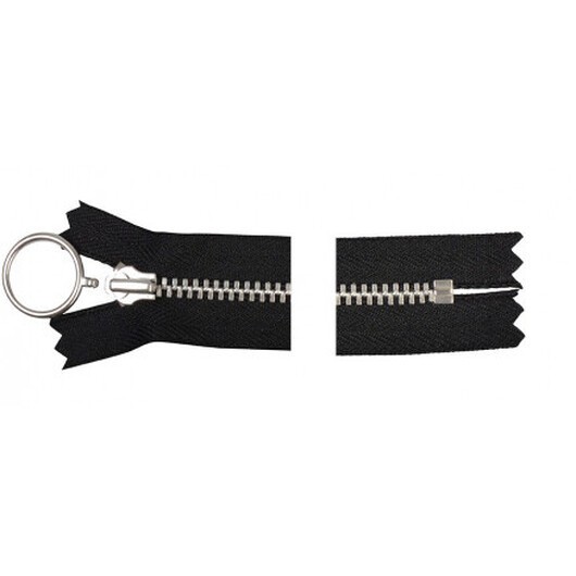 YKK Dragkedja/Blixtlås Aluminium Fast med ring 25cm 4mm Svart