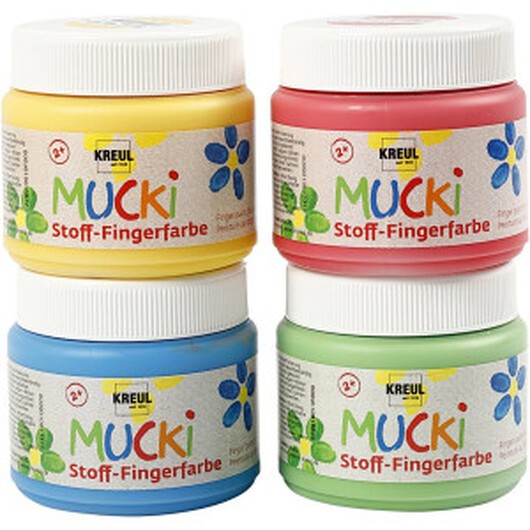 Muck Fingerfärg, blå, grön, röd, gul, 4x150ml/ 1 förp.