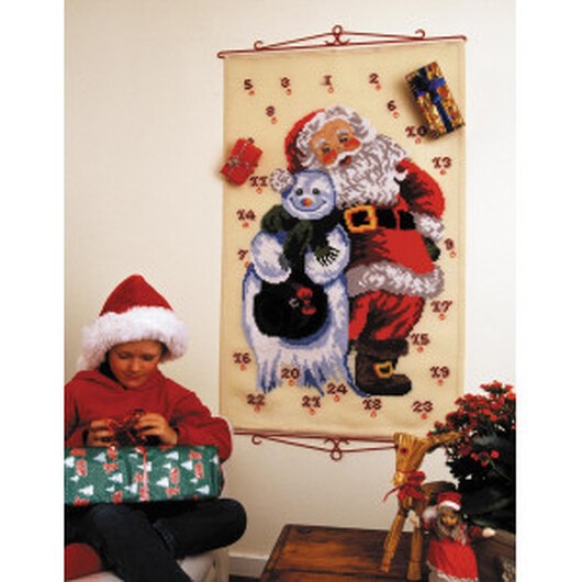 Permin Broderikit Aida Julkalender Jultomte och Snögubbe 80x127cm