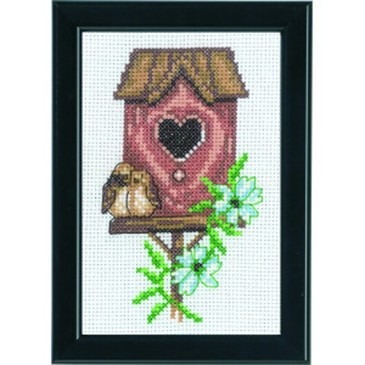 Permin Broderikit Fågelholkar Rosa 9x14cm