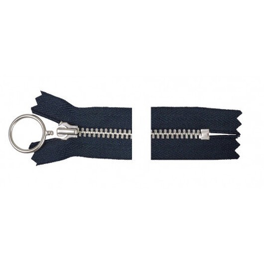 YKK Dragkedja/Blixtlås Aluminium Fast m/Ring 25cm 4mm Marin