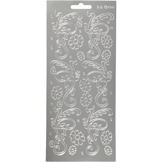 Stickers, dekoblad, ark 10x23 cm, silver, 1 ark