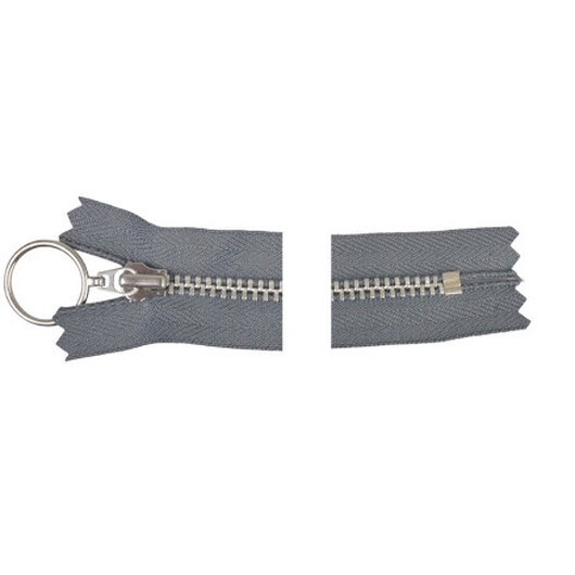 YKK Dragkedja/Blixtlås Aluminium Fast m/Ring 20cm 4mm Mörkgrå